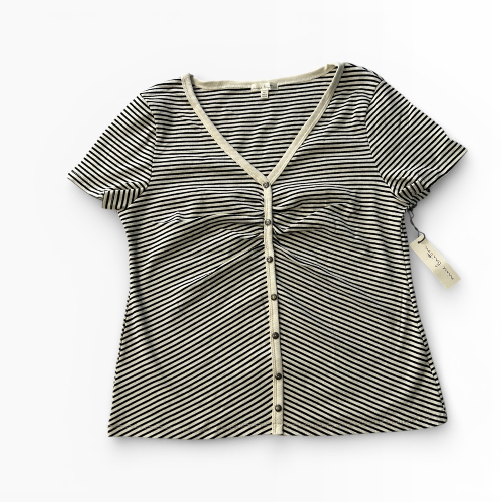 Nine Britton Striped V-Neck Button-Up Top - XXL NWT